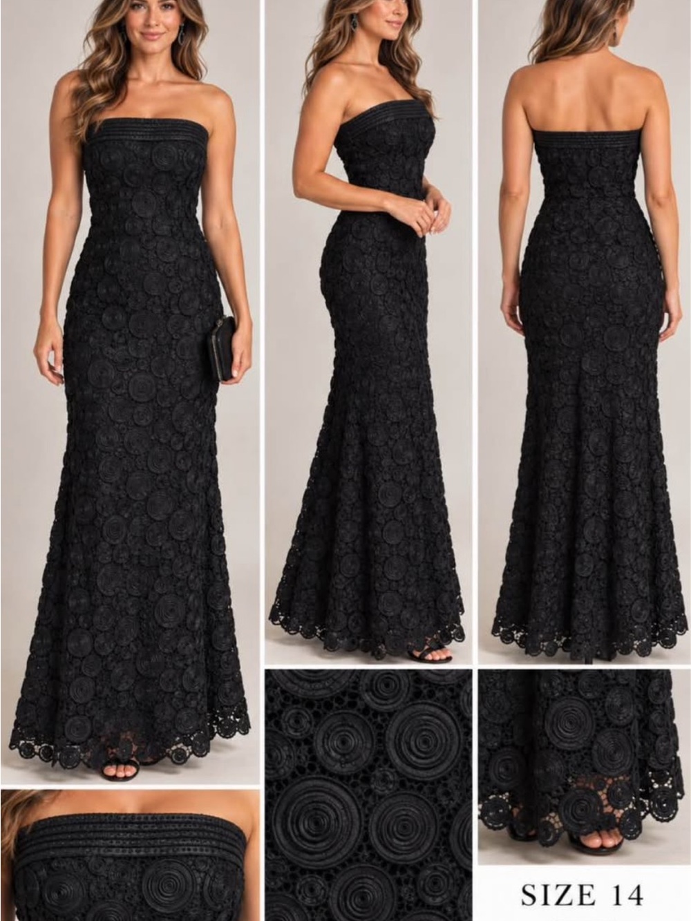 Strapless Black Lace Mermaid Evening Dress